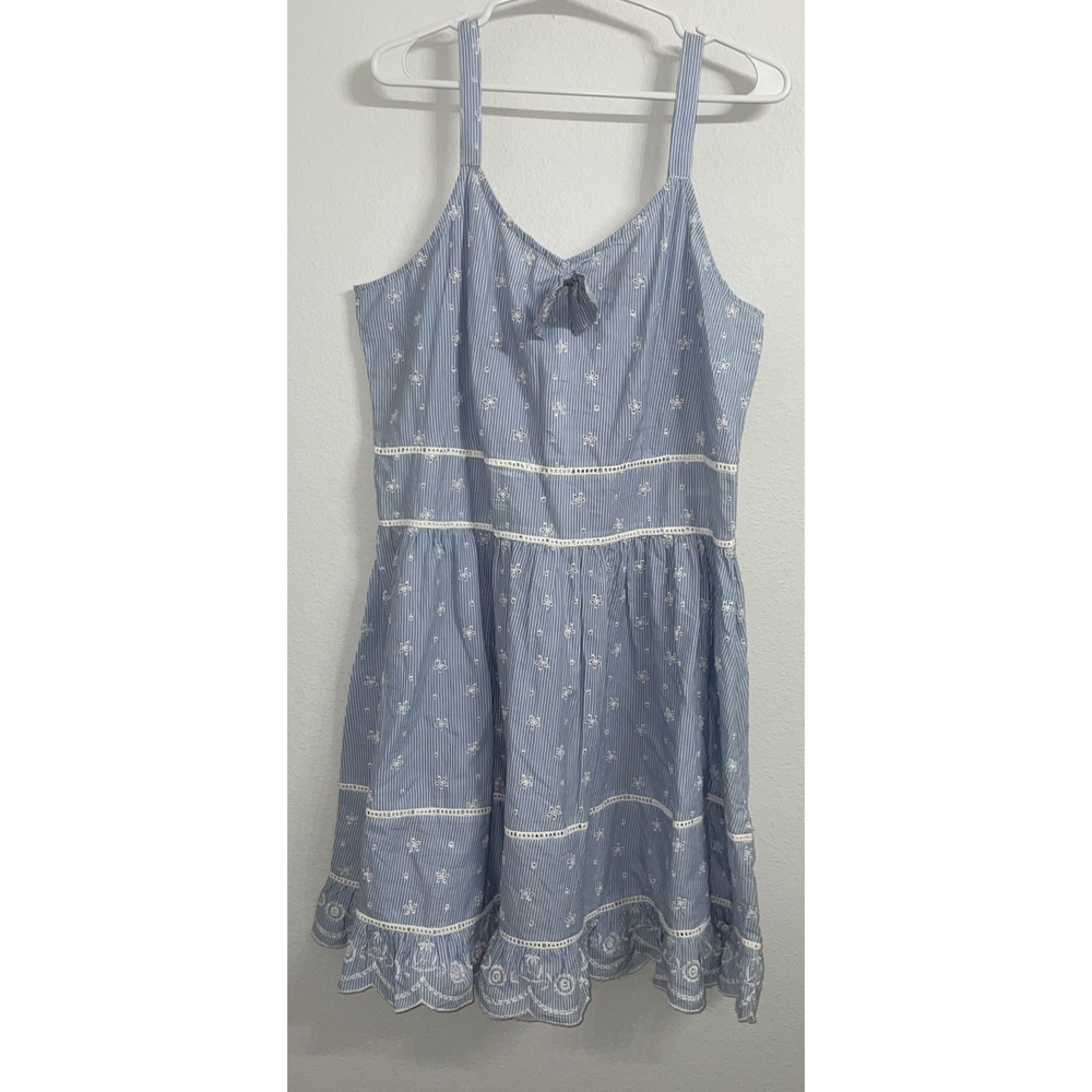 Wrangler Blue Lace Sundress Size XL Blue Cotton Stripe Ruffle Hem
